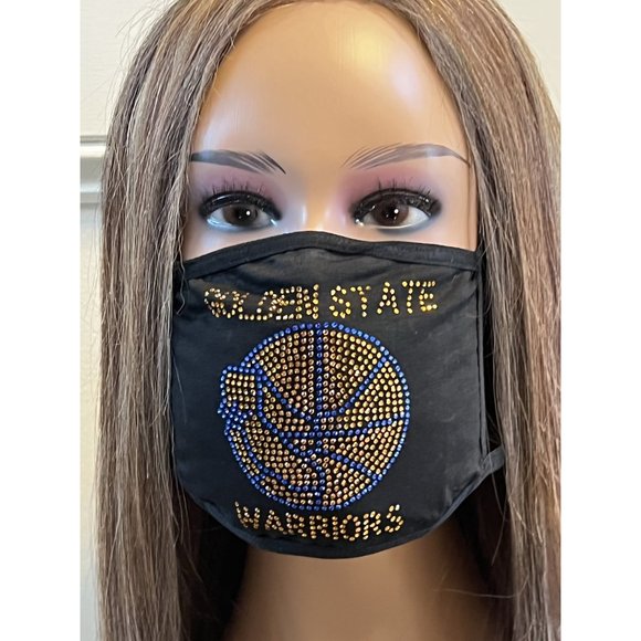 Golden State Warriors Rhinestone Bling Face Mask Washable - Picture 16 of 16